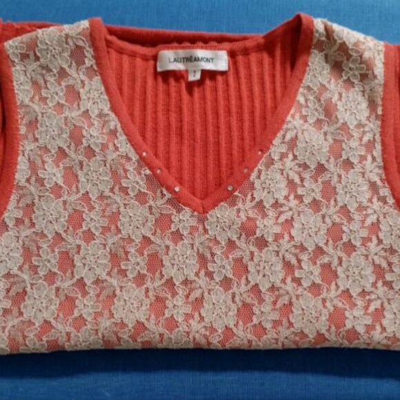 Lautréamont Knit Tank Top with Cream Lace Overlay – Size 2 (JP S) – Made in Japa - Picture 9 of 9